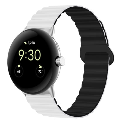 White and black ribbed silicone watch band with reverse magnetic buckle, 41mm