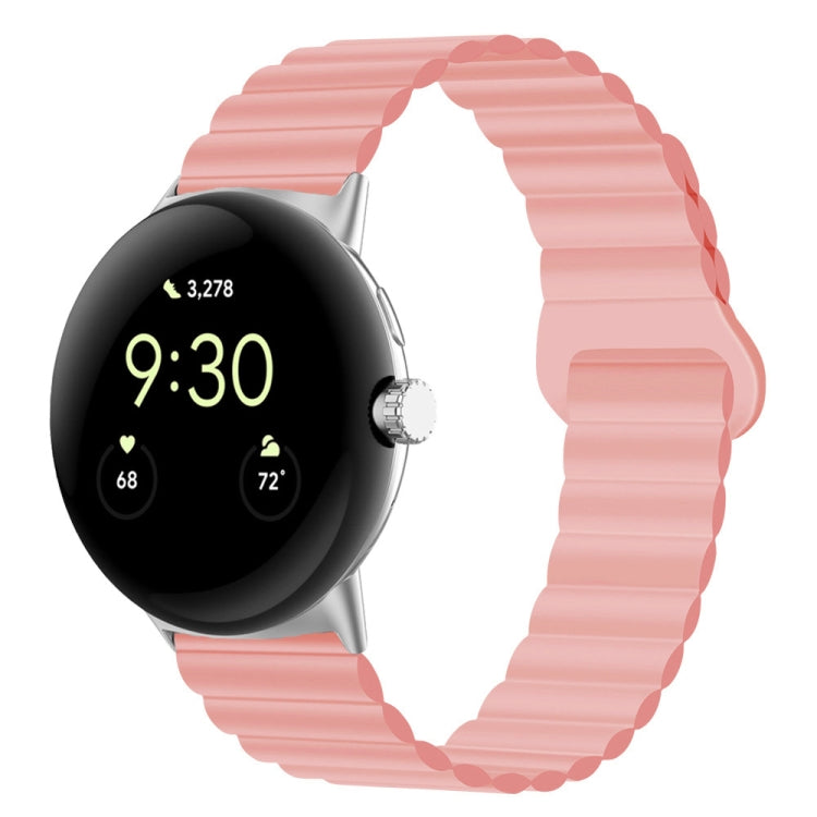 Pink ribbed silicone watch band with reverse magnetic buckle, 41mm