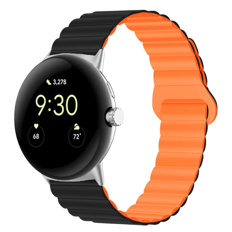 Black and orange ribbed silicone watch band with reverse magnetic buckle, 41mm