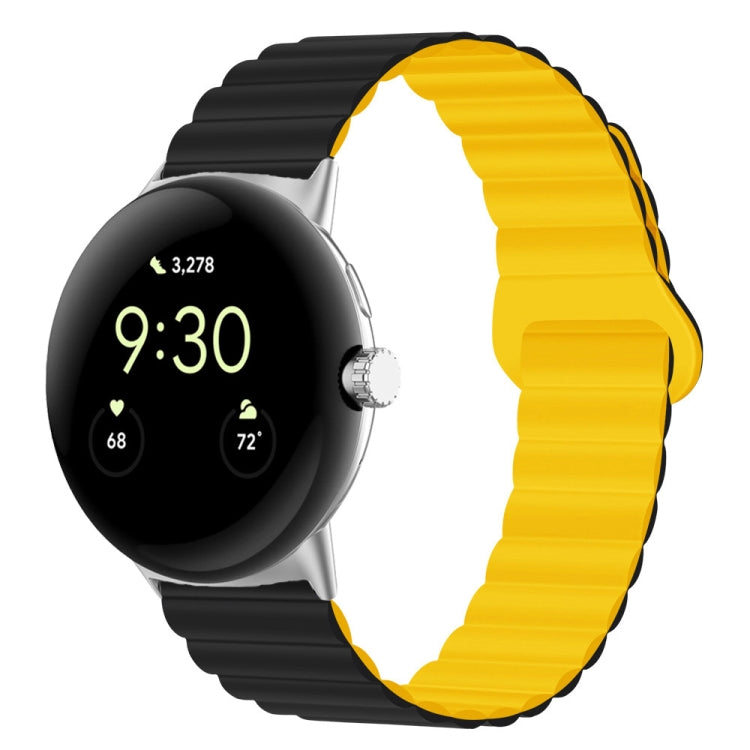Black and yellow ribbed silicone watch band with reverse magnetic buckle, 41mm