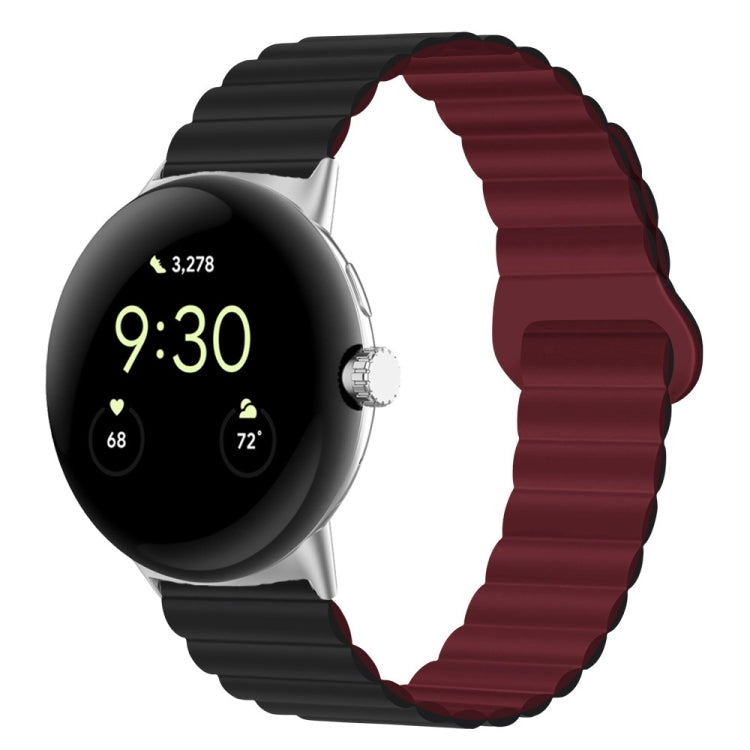 Black and burgundy ribbed silicone watch band with reverse magnetic buckle, 41mm