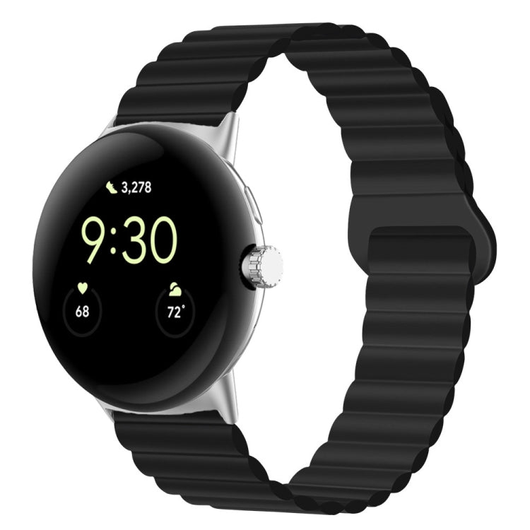 Black ribbed silicone watch band with reverse magnetic buckle, 41mm