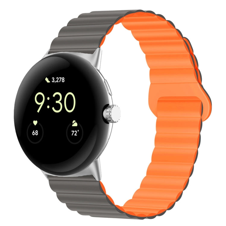 Orange and dark gray silicone watch band with magnetic reverse buckle, 41mm