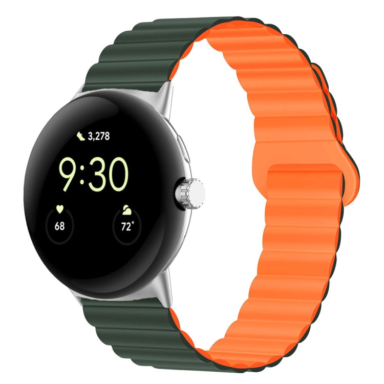 Dark green and orange silicone watch band with magnetic reverse buckle, 41mm