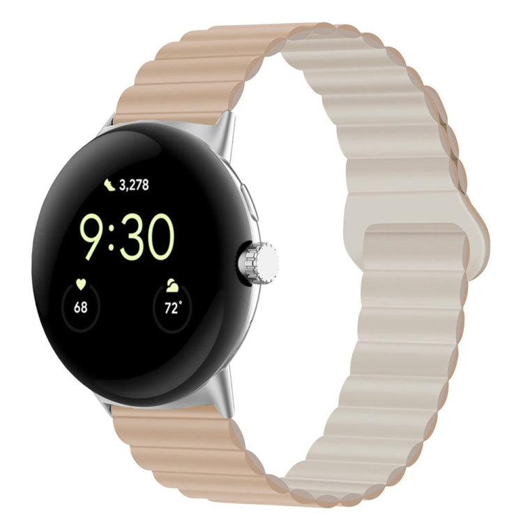 Beige silicone watch band with magnetic reverse buckle, 41mm