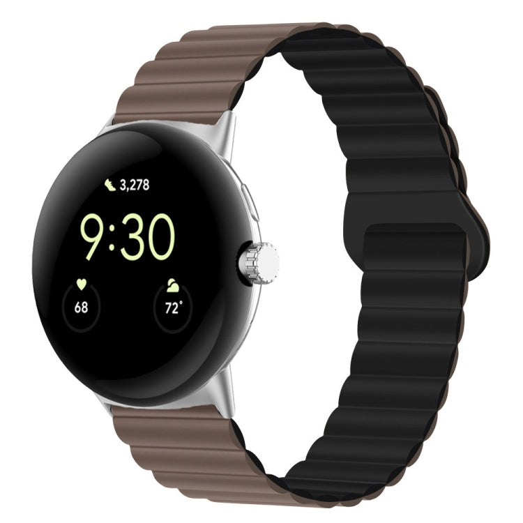 Brown and black silicone watch band with magnetic reverse buckle, 41mm