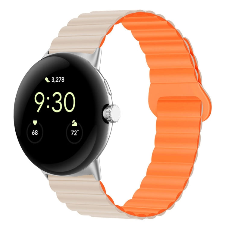 Beige and orange silicone watch band with magnetic reverse buckle, 41mm