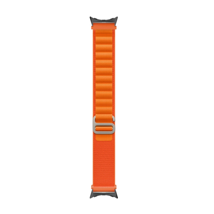 Orange nylon loop watch band with connector clasp and adjustable keeper
