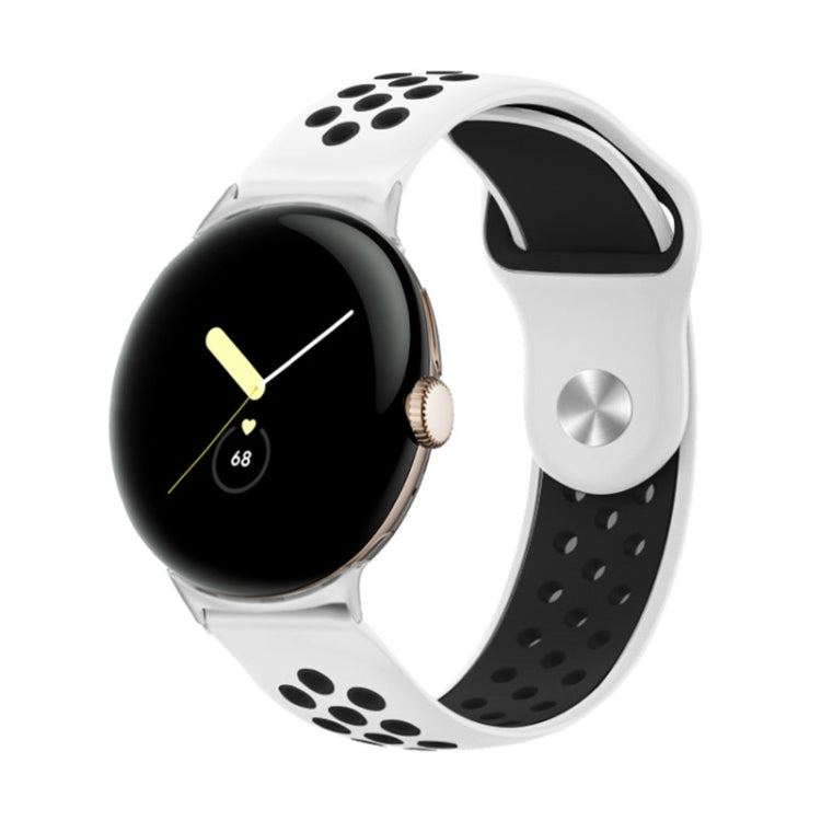 Two-color reverse buckle silicone watch band, white and black with dotted paw-print design