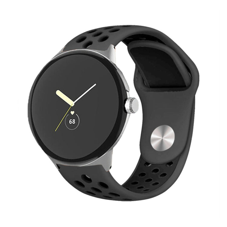 Two-color reverse buckle silicone watch band, black with textured ventilation holes