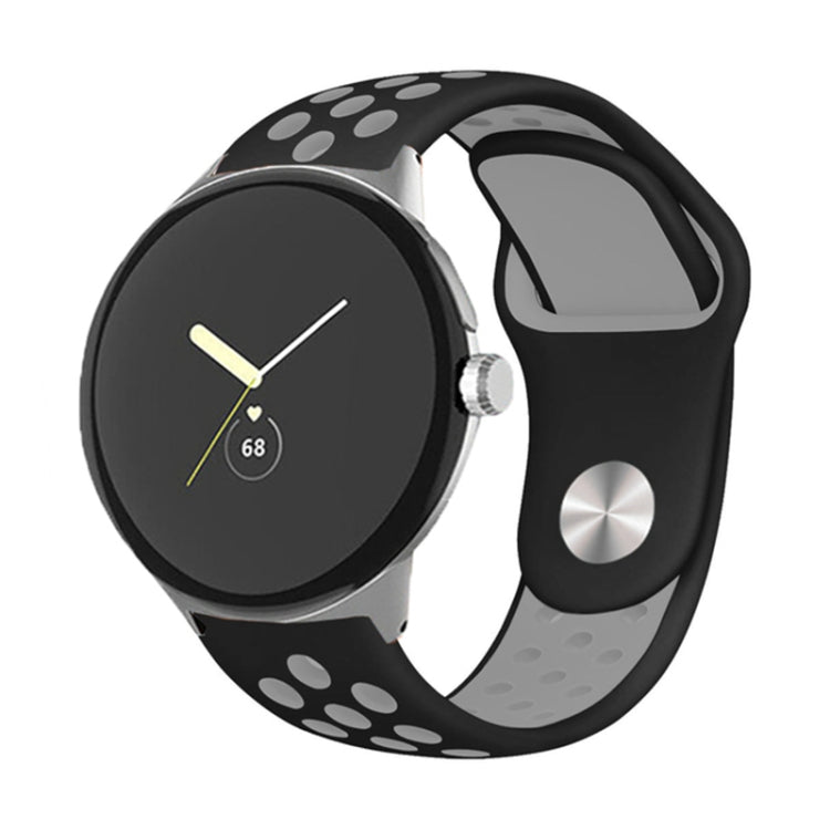 Two-color reverse buckle silicone watch band, black and gray with paw-print perforations