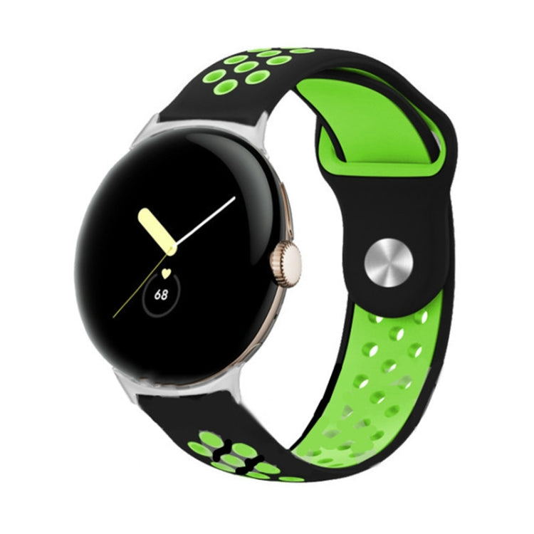 Two-color silicone watch band with reverse buckle, black and neon green paw print dots