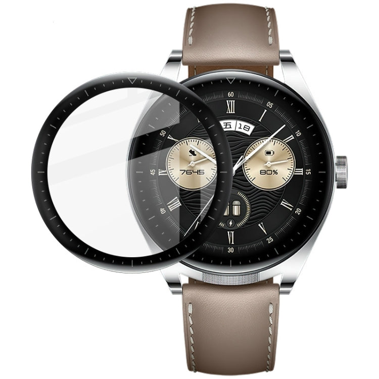 Round clear watch protective film on brown leather strap smartwatch