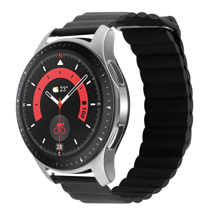 Black magnetic loop watch band with metal buckle and smartwatch face