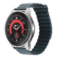 Dark teal magnetic loop watch band with metal buckle and smartwatch face