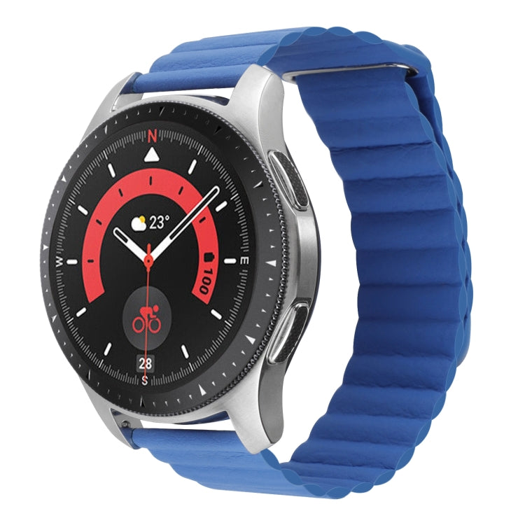 Sky blue magnetic loop watch band with metal buckle and smartwatch face