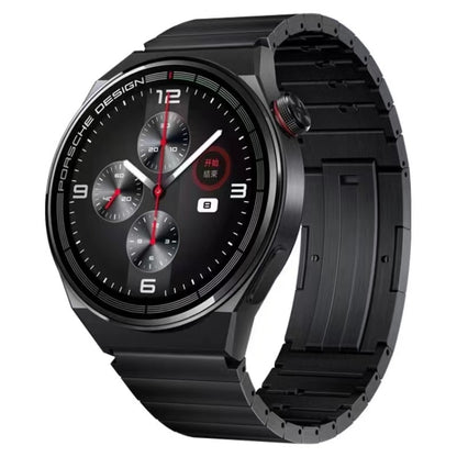 Black stainless steel watch band with quick-release metal links for smartwatch