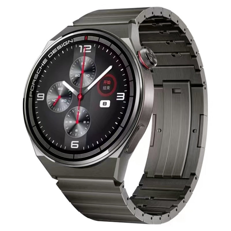 Gray stainless steel watch band with quick-release metal links and buckle
