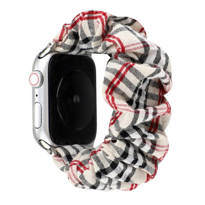 Cloth Apple Watch ring watchband, white base with black and red buffalo plaid