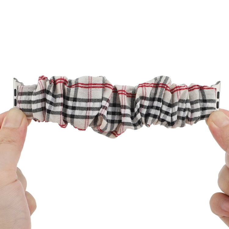 Cloth Apple Watch ring watchband, black and red plaid elastic band with metal ends