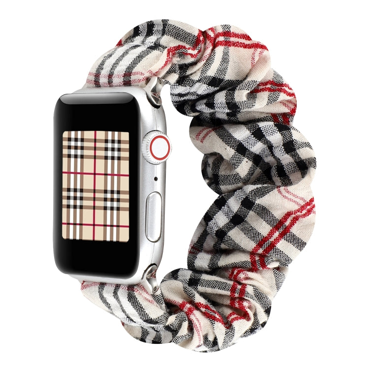 Cloth Apple Watch ring watchband, white black red plaid fabric scrunch wrap