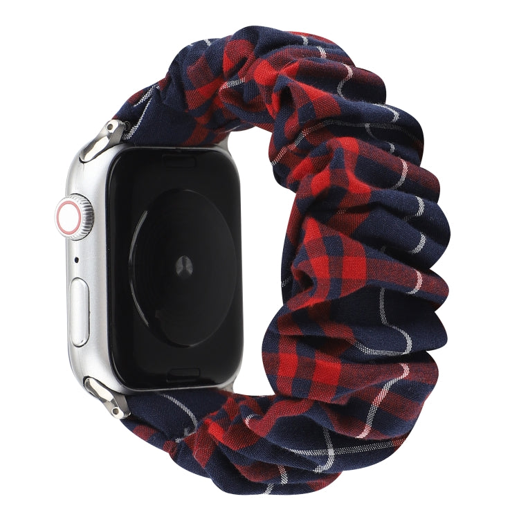 Cloth Apple Watch ring watchband, navy base with red and black plaid