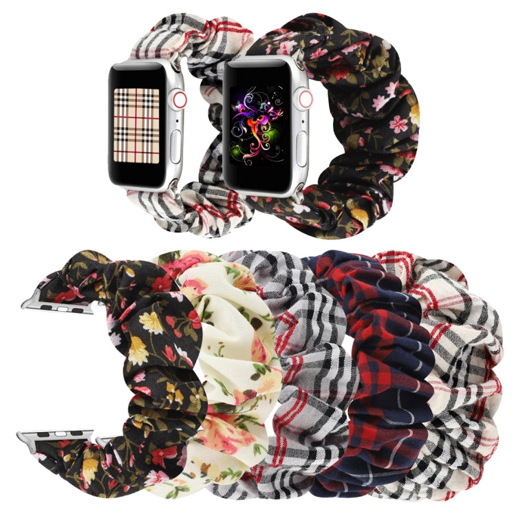 Assorted cloth hair ring Apple Watch bands with plaid and floral patterns