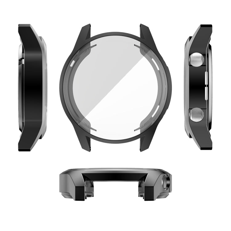 Set of black TPU watch case parts: front cover, side frames, and clip
