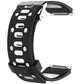 Silicone watchband in black with light-colored cutout pattern and metal buckle