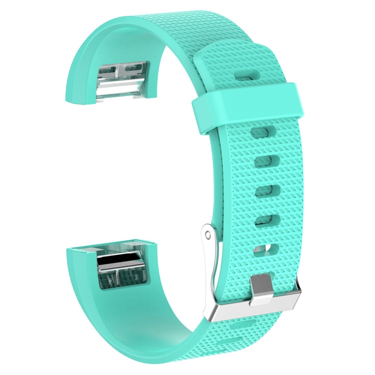 Turquoise silicone watchband with textured perforations and buckle for Fitbit Charge 2