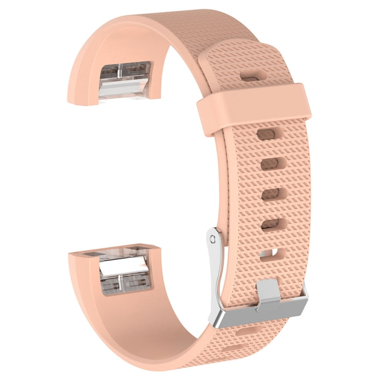 Beige-pink silicone watchband with textured perforations and buckle for Fitbit Charge 2