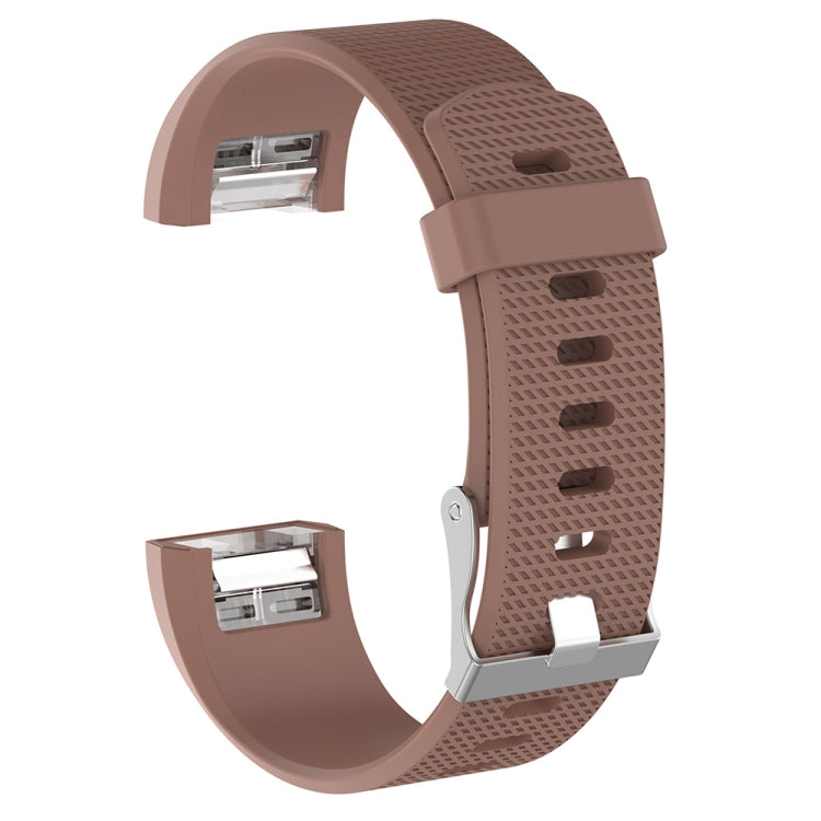 Medium brown silicone watchband with textured perforations and buckle for Fitbit Charge 2