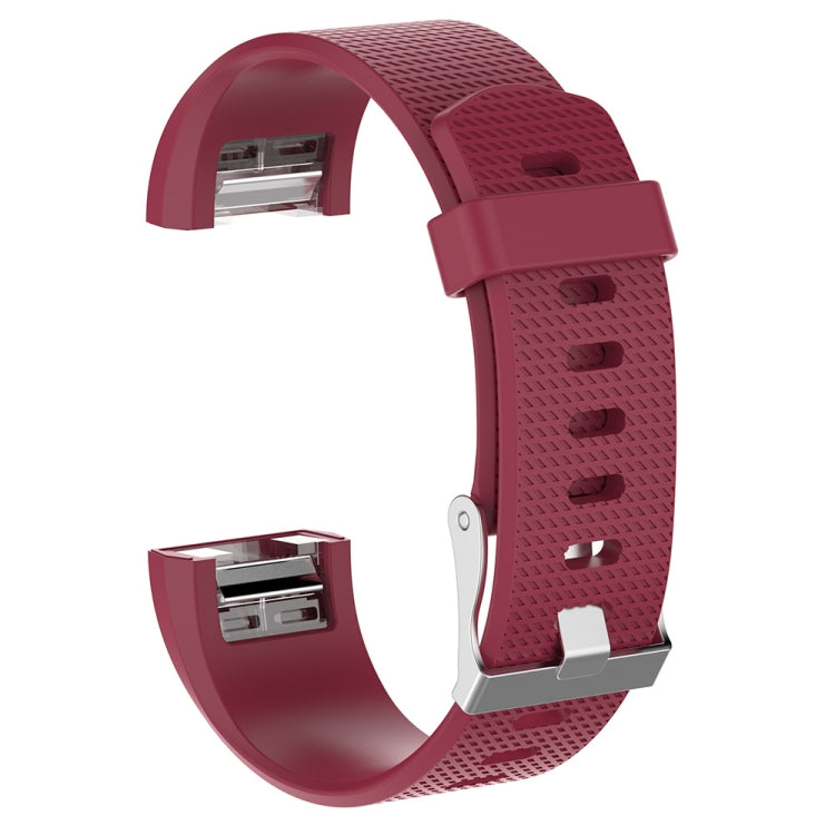 Deep rose red silicone watchband with textured perforations and buckle for Fitbit Charge 2