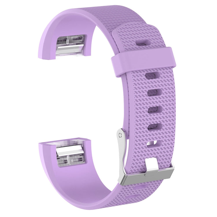 Purple silicone wrist strap with buckle, angled side view with perforated pattern