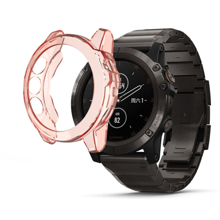 Orange red translucent TPU watch case on a black smartwatch, for Garmin Fenix 5X