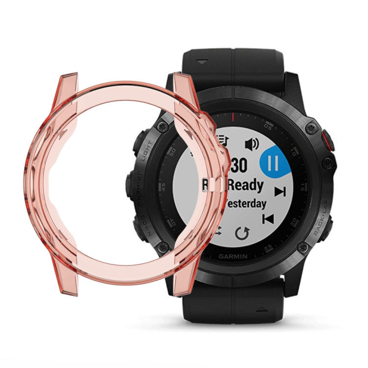 Orange red translucent TPU watch case on a black smartwatch, for Garmin Fenix 5X