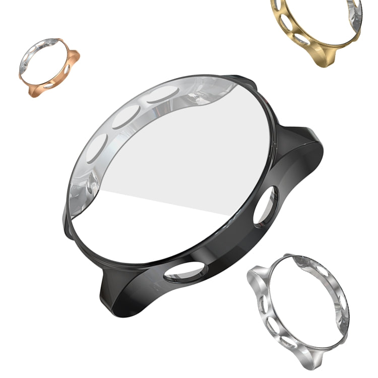 Black TPU watch case with clear front; includes loose gold and silver bands