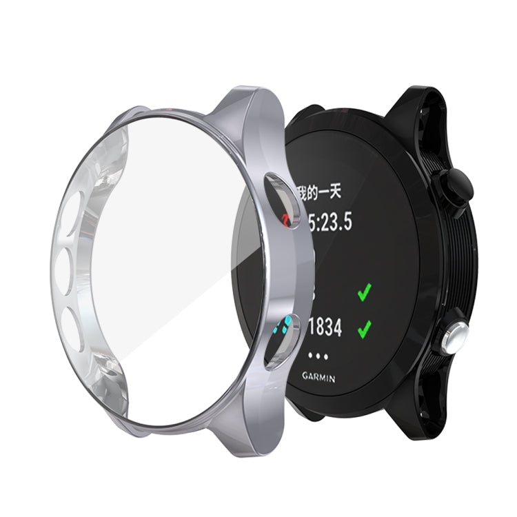 Silver TPU watch case with clear front and black backplate for Garmin watch
