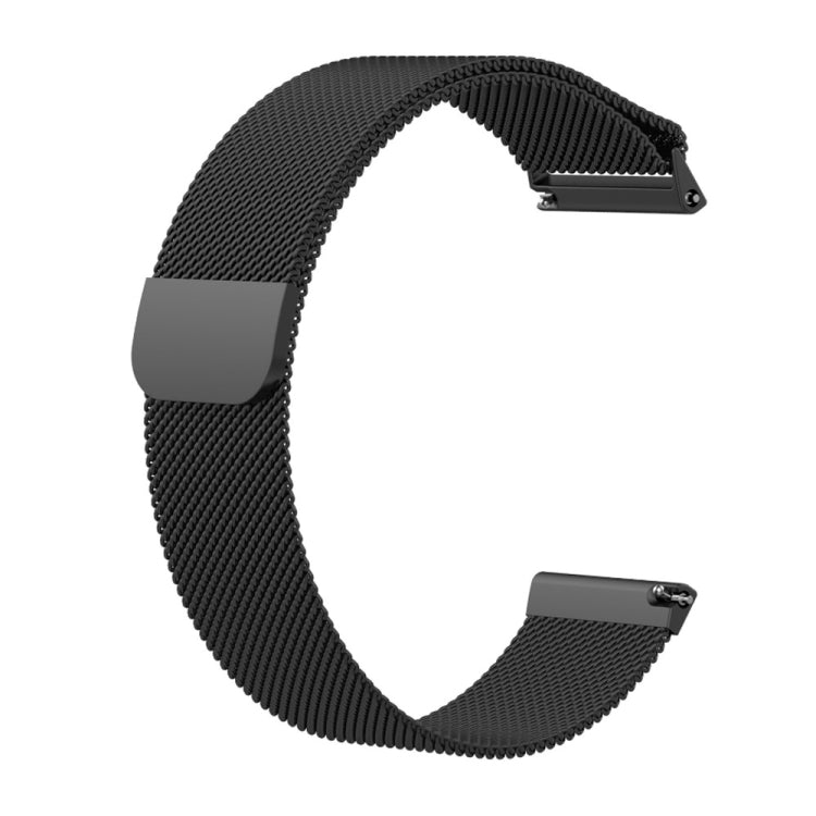 Black milanese-style wrist strap with rectangular clasp and woven mesh links.
