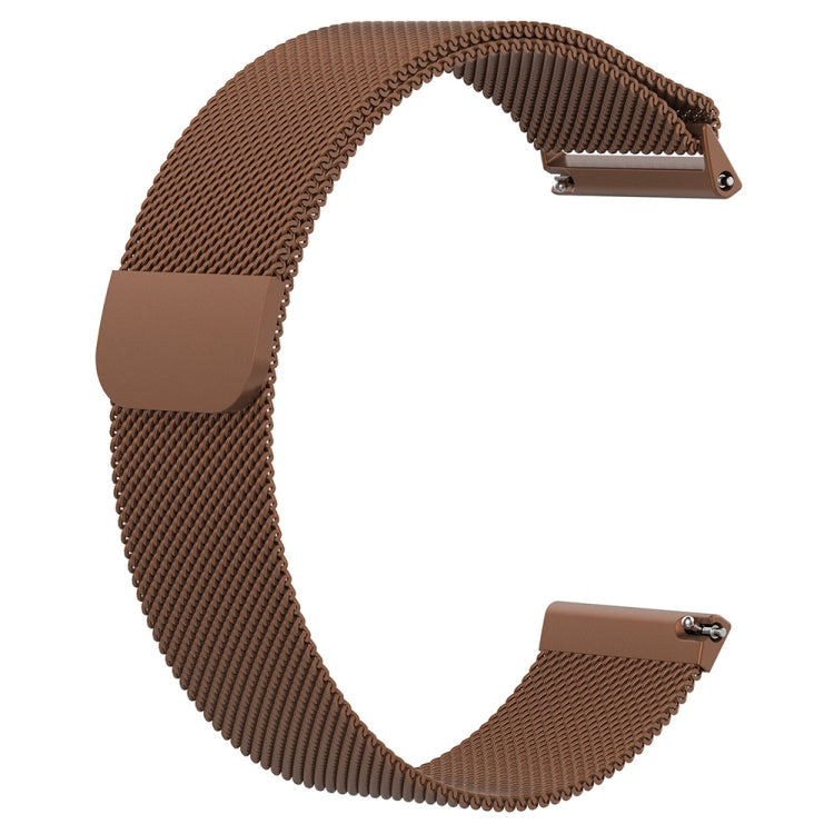 Coffee brown Milanese mesh watch strap with metal buckle and fold-over clasp