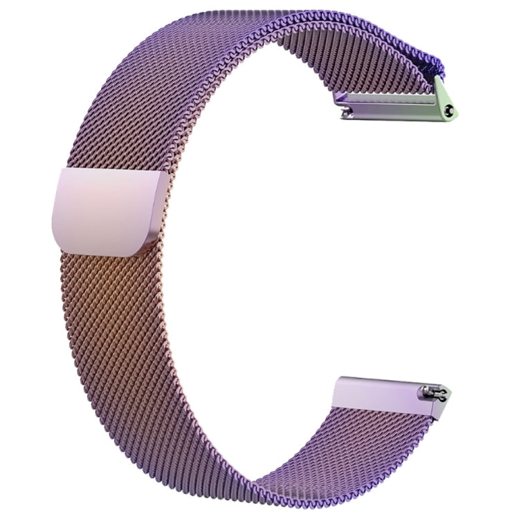 Lavender and purple Milanese mesh watch strap with metal buckle and clasp