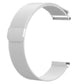 White Milanese mesh watch strap with silver metal buckle and fold-over clasp