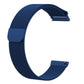 Deep blue Milanese mesh watch strap with blue metal buckle and fold-over clasp