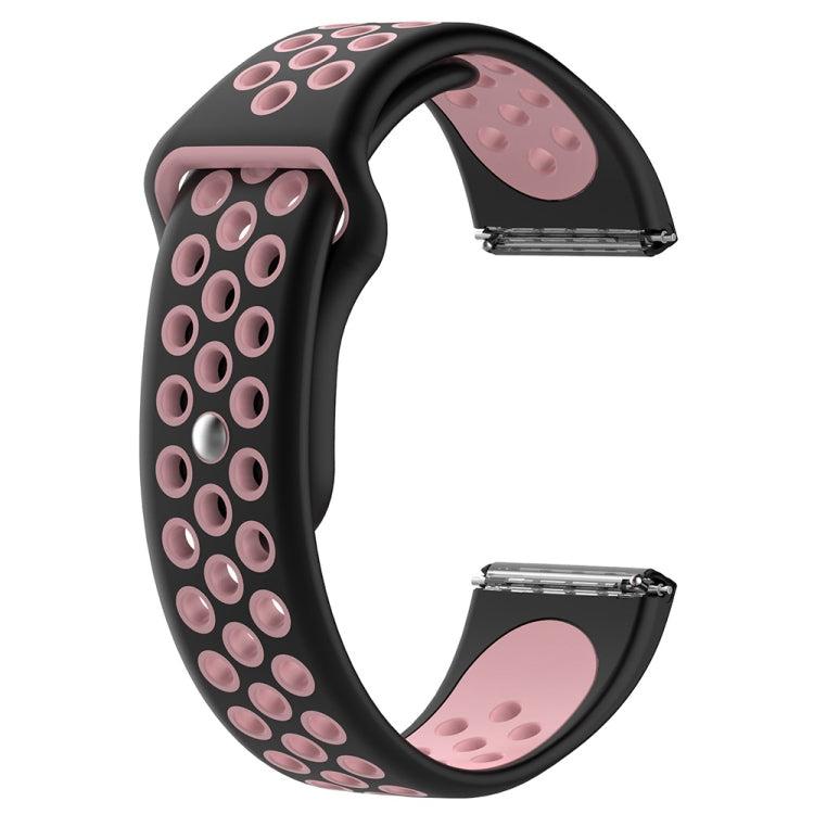 Black and pink two-tone silicone watchband with oval cutouts and silver clasp hardware.