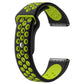 Black and neon green two-tone silicone watchband with oval cutouts and metal buckle.