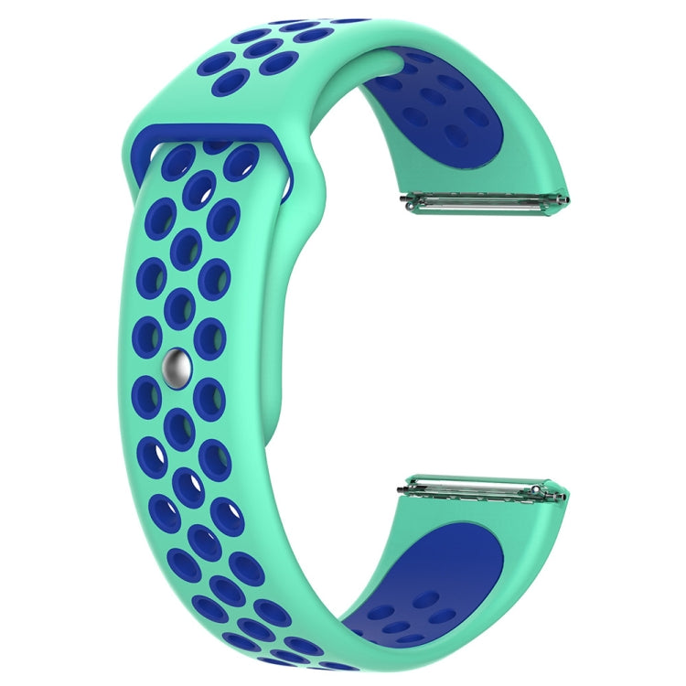 Two-tone silicone watch strap, mint green with dark blue dot pattern and metal buckle