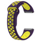 Two-tone silicone watch strap, purple with yellow oval accents and metal buckle