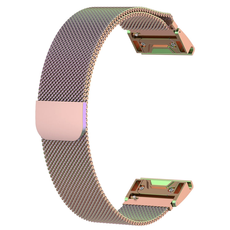 Colorful milanese watch strap with rose gold deploy clasp and green accent window