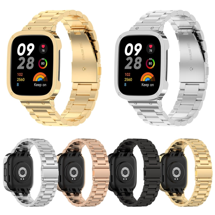 Set of metal watch bands and frames in multiple finishes, plus watch back views