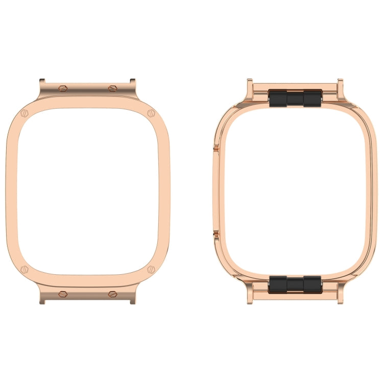 Rose gold metal watch protective case frame with black bezel inserts